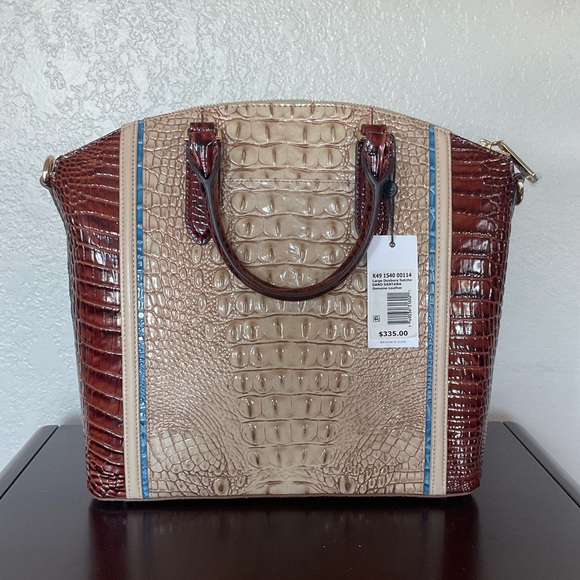 NEW Brahmin Large Duxbury Blue Tan and Brown Crocodile Embossed Satchel - Picture 2 of 7